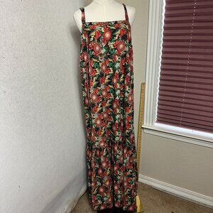 Natural Life Maxi Dress Large Retro Floral Tiered Halter Tie Back Boho hippie